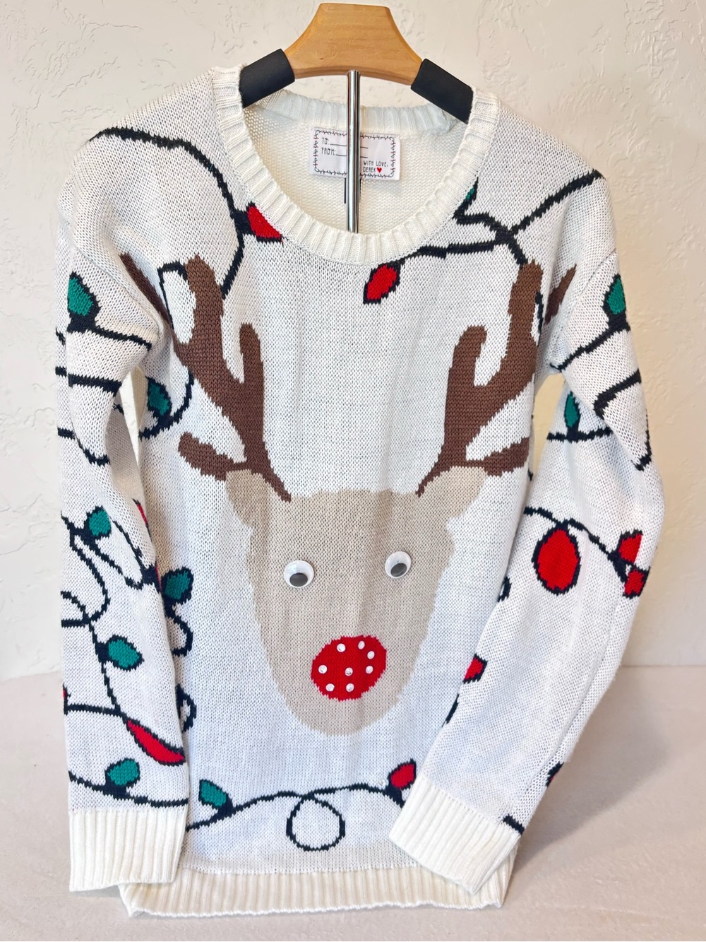 With Love Derek Reindeer Christmas Sweater Medium